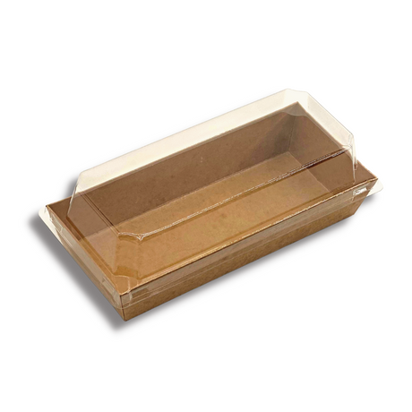Rectangular Kraft Paper Cake Box W/ PET Lid | 7.5x3.4x2.6" - 200 Sets