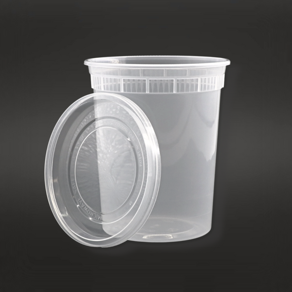 Yocup 32 oz Translucent Plastic Round Deli Container w/ Lid Combo - 1 case  (240 set)