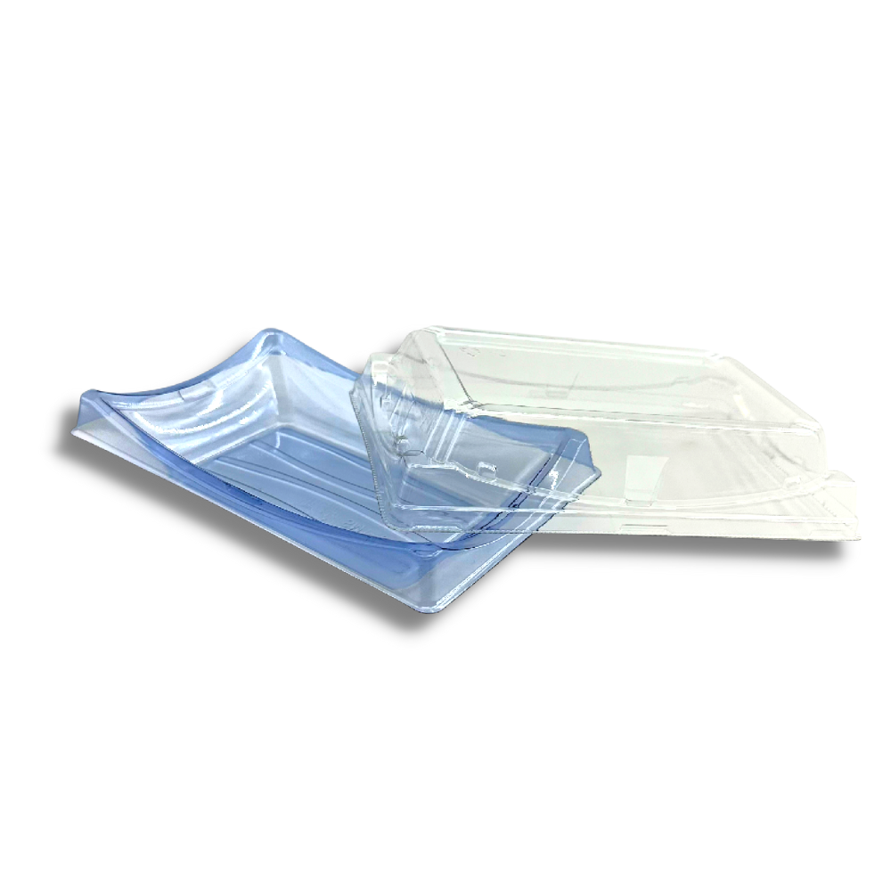 SK-20 PET Blue Sushi Container W/ Lid | 5.12x2.76x2.17" - open