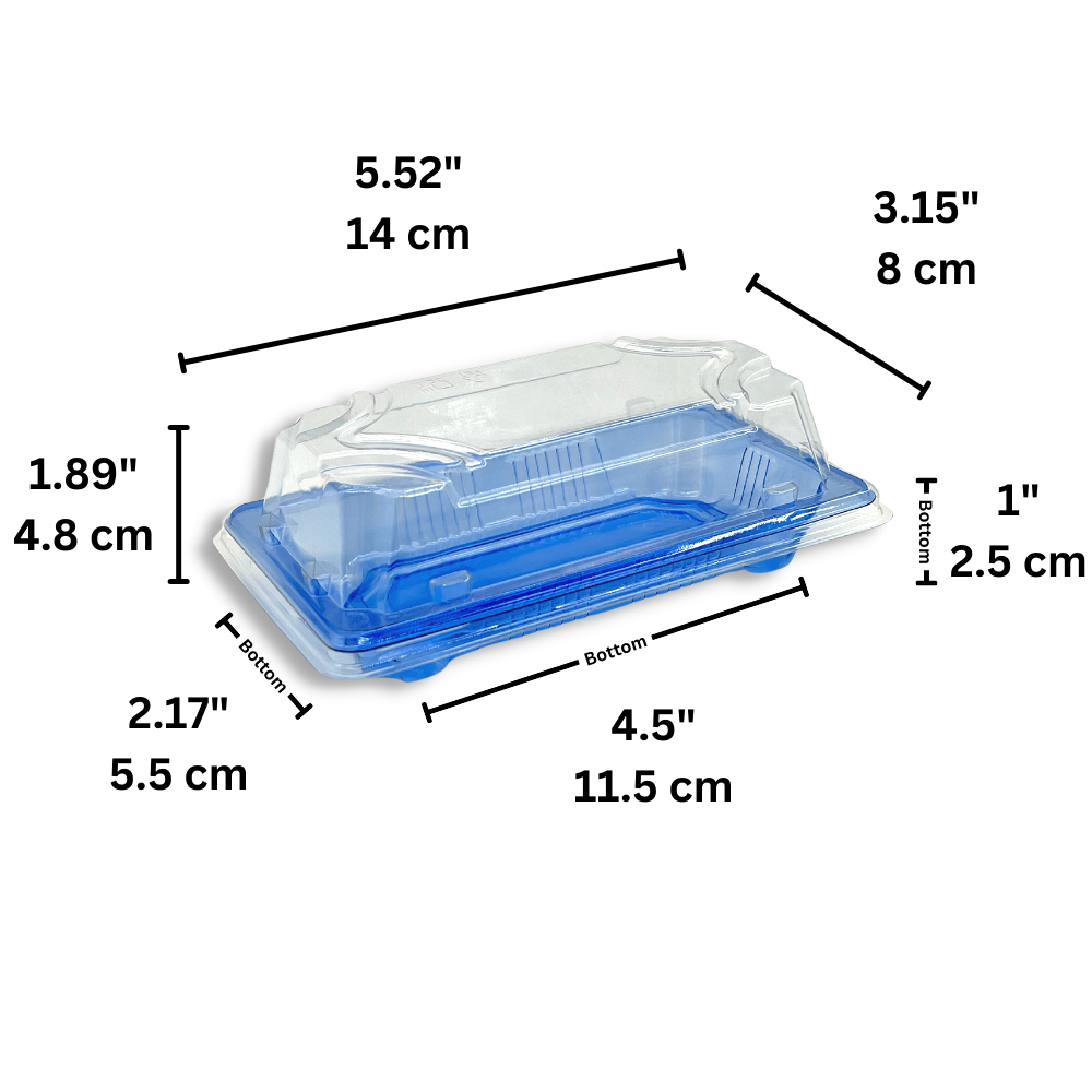 SU-1100 PET | Blue Sushi Tray W/ Clear Lid | 5.52x3.15x1.89" - SIZE