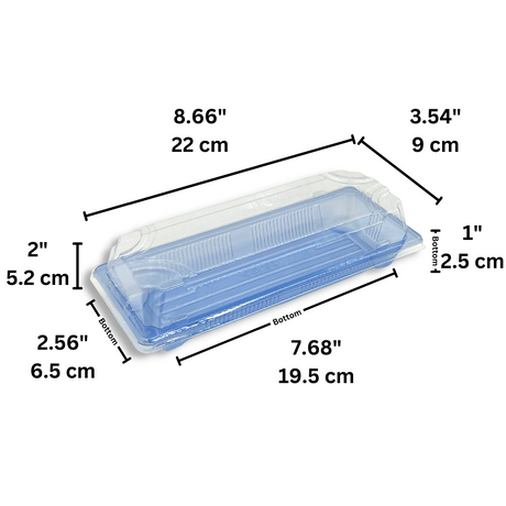 SU-1102 PET | Blue Sushi Tray W/ Clear Lid | 8.66x3.54x2" - size