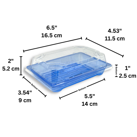 SU-1103 PET | Blue Sushi Tray W/ Clear Lid | 6.5x4.53x2" - size
