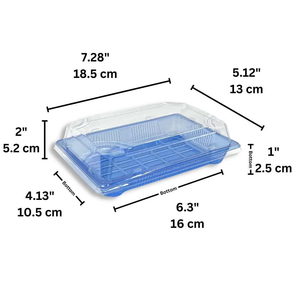 SU-1105 PET | Blue Sushi Tray W/ Clear Lid | 7.28x5.12x2" - size
