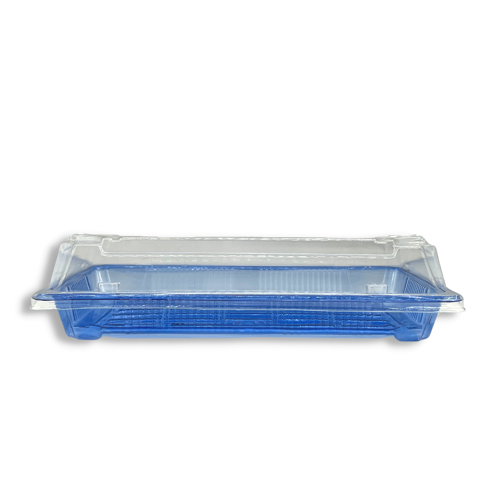 SU-1107 PET | Blue Sushi Tray W/ Clear Lid | 8.46x5.31x2" - side