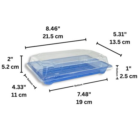 SU-1107 PET | Blue Sushi Tray W/ Clear Lid | 8.46x5.31x2" - size