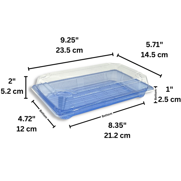 SU-1109 PET | Blue Sushi Tray W/ Clear Lid | 9.25x5.71x2