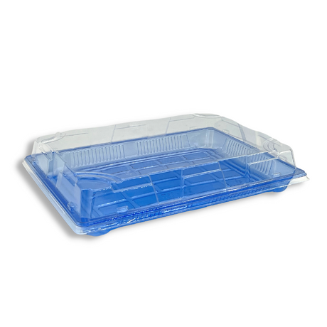 SU-1111 PET | Blue Sushi Tray W/ Clear Lid | 10x7.25x2" - 200 Sets