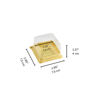 Single Cupcake Container | Square Golden Tray W/ Clear Dome Lid | 2.28x2.28x1.57
