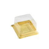 Single Cupcake Container | Square Golden Tray W/ Clear Dome Lid | 2.28x2.28x1.57"