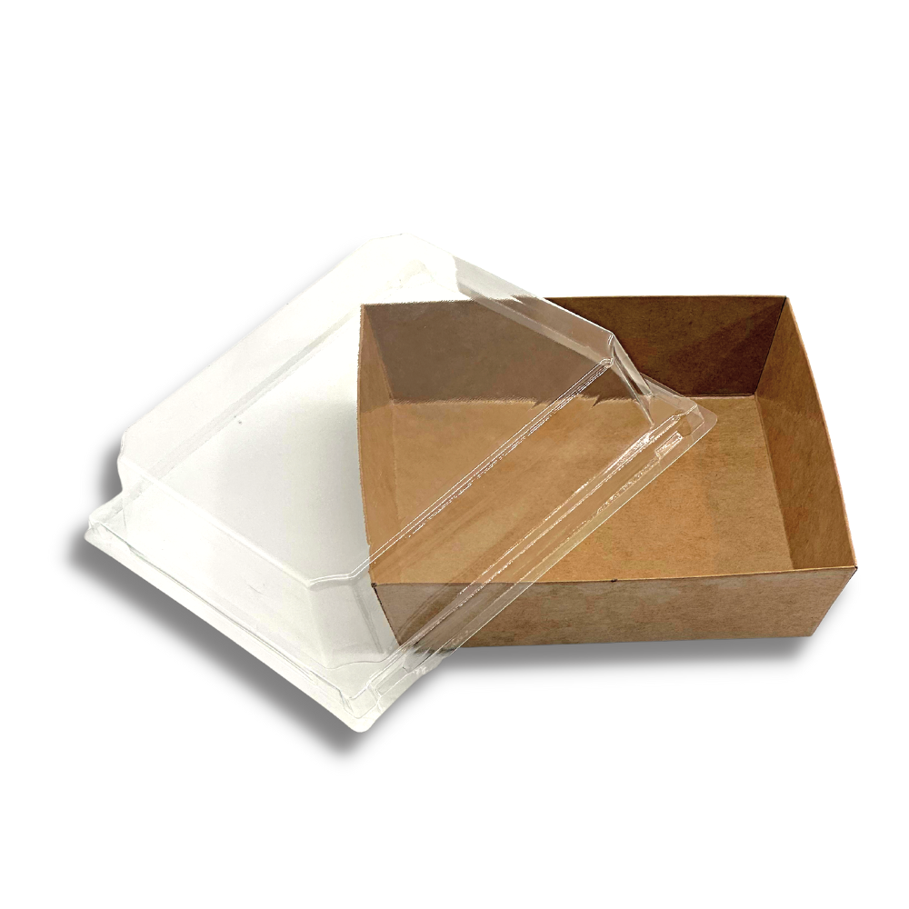 Square Kraft Paper Box W/ PET Lid | 4.7x4.33x2.6" - open