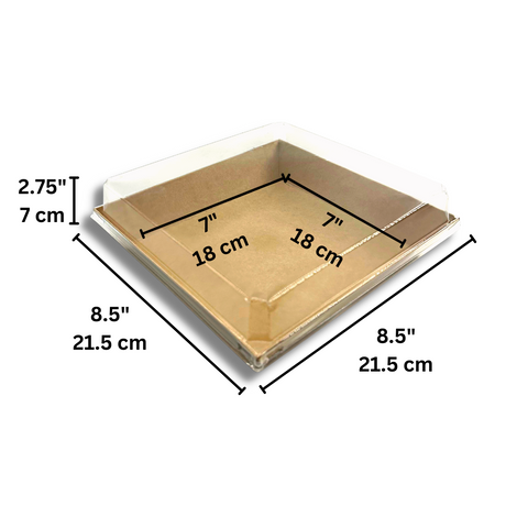 Square Kraft Paper Cake Box W/ PET Lid | 7x7x2.75" - Set Size