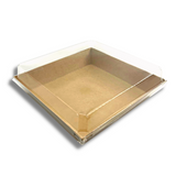 Square Kraft Paper Cake Box W/ PET Lid | 7x7x2.75" - 200 Sets-diagonal