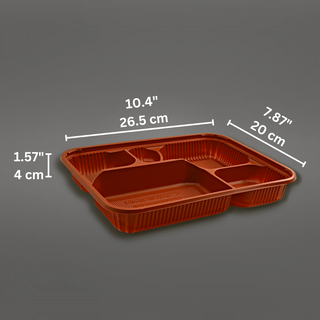 TH566 Base | PP Black Red Rectangular Bento Box | 5 Compartment (Base Only) - 500 Pcs-size