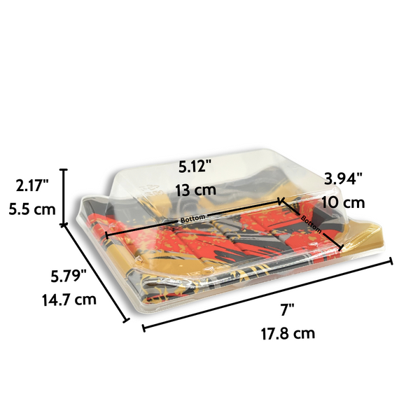 WL-B03 | Golden Red Sushi Tray W/ Clear Lid | 7x5.79x2.17