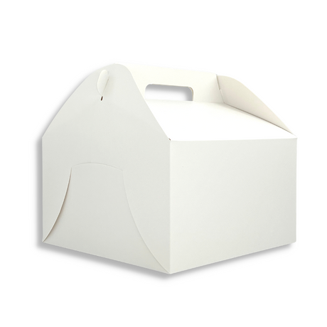 White Cake Paper Box W/ Handle | 10.25x10.25x6" - 100 Pcs