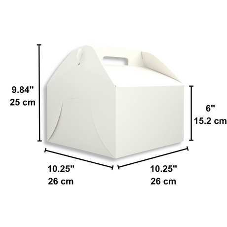 White Cake Paper Box W/ Handle | 10.25x10.25x6" - size