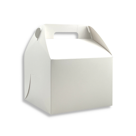 White Cake Paper Box W/ Handle | 8.25x8.25x6" - 200 Pcs