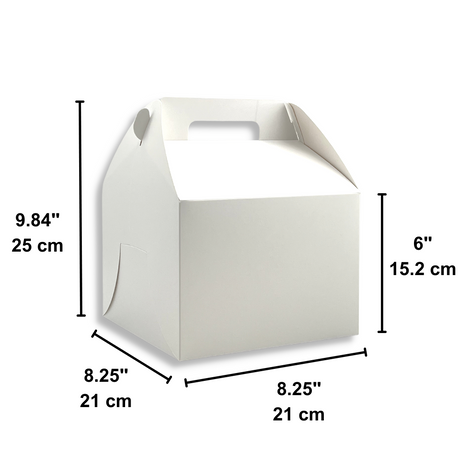 White Cake Paper Box W/ Handle | 8.25x8.25x6" - size