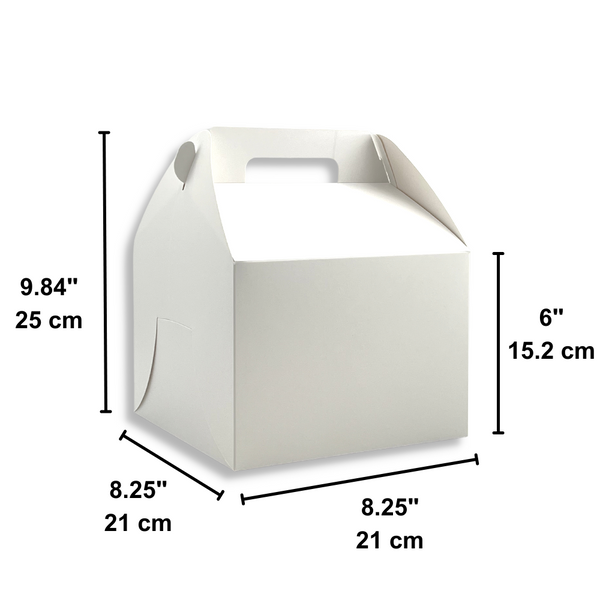 White Cake Paper Box W/ Handle | 8.25x8.25x6