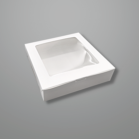 White Cake Paper Box W/ Window | 10x10x2.5" - 100 Pcs