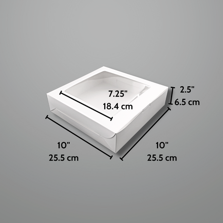 White Cake Paper Box W/ Window | 10x10x2.5" - size