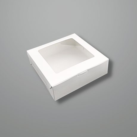 White Cake Paper Box W/ Window | 8x8x2.5" - 100 Pcs