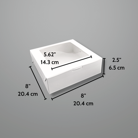 White Cake Paper Box W/ Window | 8x8x2.5" - size