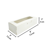 White Rectangular Macaron Paper Box W Window  8x3x2 - Size