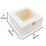 White Square Cake Paper Box W Window  8x8x5 - Size