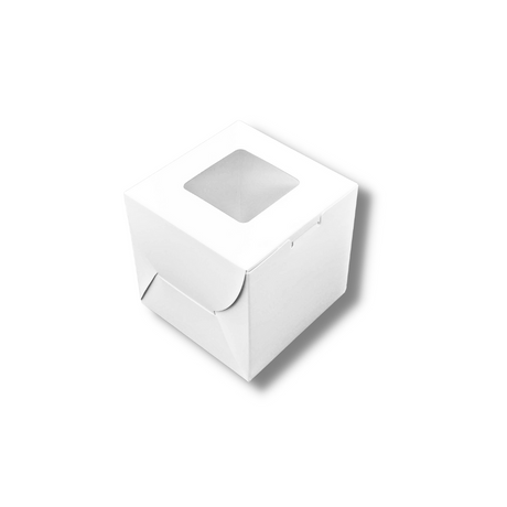 White Square Cake Paper Box W/ Window | 4.25x4.25x4.25" - 100 Pcs