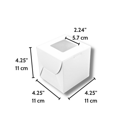 White Square Cake Paper Box W/ Window | 4.25x4.25x4.25" - size