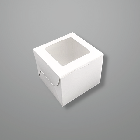 White Square Cake Paper Box W/ Window | 6x6x5" - 100 Pcs