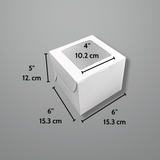 White Square Cake Paper Box W/ Window | 6x6x5" - size