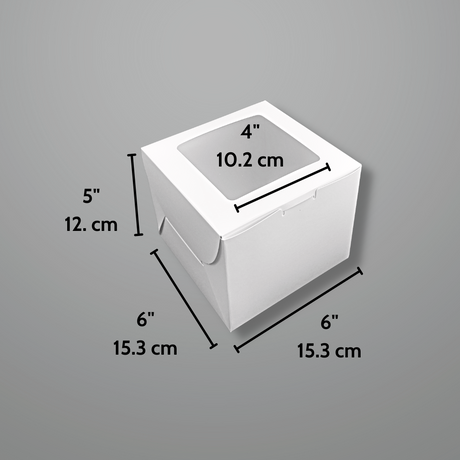 White Square Cake Paper Box W/ Window | 6x6x5" - size