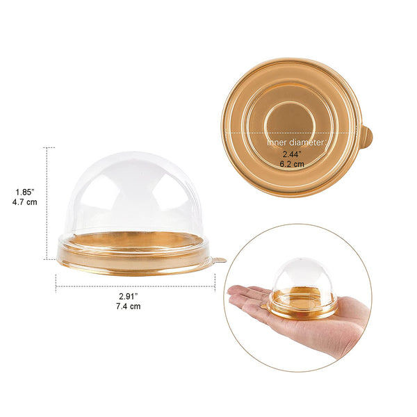 Y70 | Single Cupcake Container | Golden Tray W/ Clear Dome Lid - Size