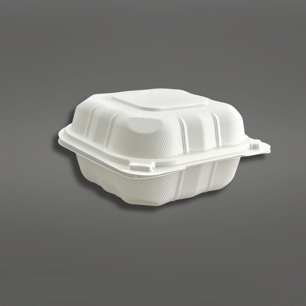 YR-51 | Microwavable PP Square Clamshell Container (224) w/Hole | 4.9x4.9x3.2" - 250 Pcs-diagonal