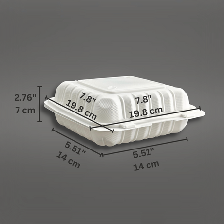 YR-781 | Microwavable PP Square Clamshell Container (781) w/Hole | 7.8x7.8x3.4" - 150 Pcs-size