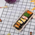#02 | Eco-friendly Sugarcane Sushi Tray W/ Plastic Lid | 8.7x3.5x1.9