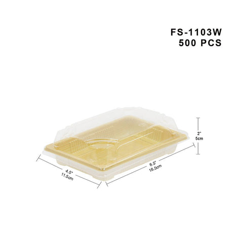 #03 | Wood Pattern Sushi Tray W/ Lid | 6.5x4.5x2" - 500 Sets - HD Bio Packaging