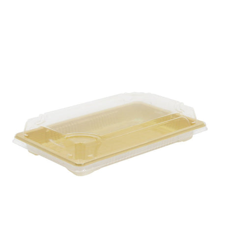 #07 | Wood Pattern Sushi Tray W/ Lid | 8.5x5.5x1.75" - 500 Sets - HD Bio Packaging