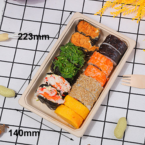 EcoQuality Large Compostable Sushi Trays with Lids - Natural Sugarcane  Bagasse Take Out Sushi Container - Biodegradable, Disposable Sushi Plate  with