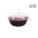 #1000 | 34oz Microwaveable PP Black Red Donburi Bowl W/ PET Lid - 200 Sets - HD Bio Packaging