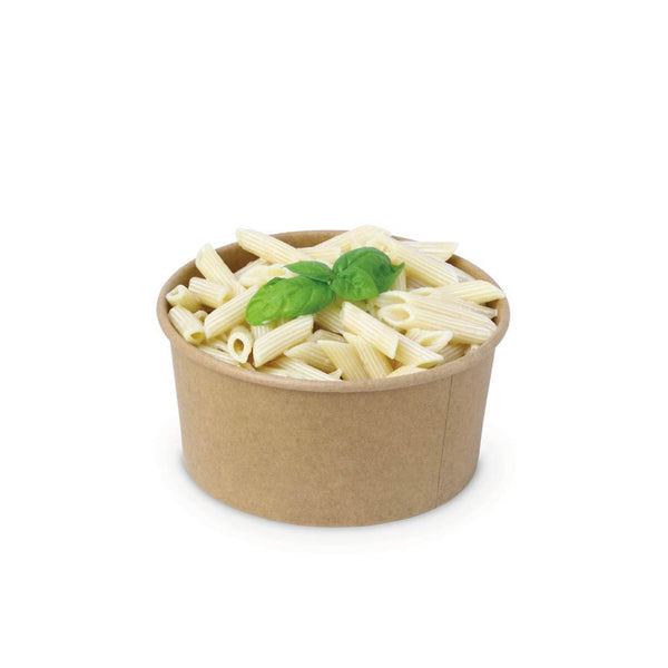 32oz Eco-friendly Kraft Round Paper Bowl (Base Only) with pasta inside