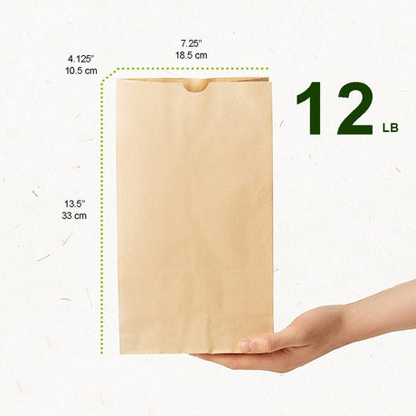 12lb | Eco-Friendly Paper Kraft Bakery Bag | 7.25x4.125x13.5" - 500 Pcs
