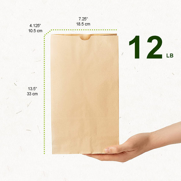 12lb | Eco-Friendly Paper Kraft Bakery Bag | 7.25x4.125x13.5