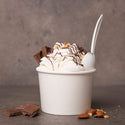 12oz Eco-friendly White Paper Soup Cup with ice cream and spoon inside