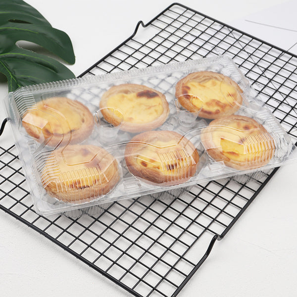 F1109 PS | 6 Egg Tart Clear Rectangular Hinged Container - 200 Pcs