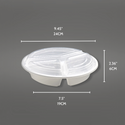 RO-348 | HD 48oz Microwaveable PP White Round Food Container W/ Lid | 3 Compartment - 150 Sets