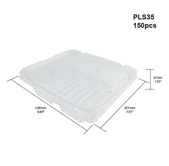 PLS-35 | 35oz PET Clear Rectangular Hinged Safety Lock Salad Container - 150 Sets