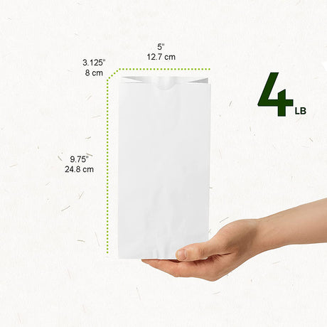 4lb | Eco-Friendly Superwhite Paper Bakery Bag | 5x3.125x9.75" - 500 Pcs